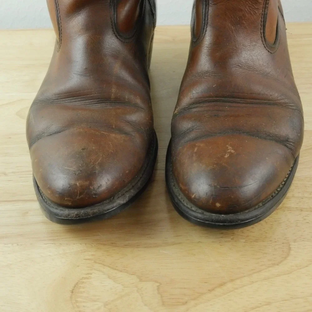 Chippewa Vintage Brown Leather Work Boots Mens 10 B USA Western Roper Pull On
